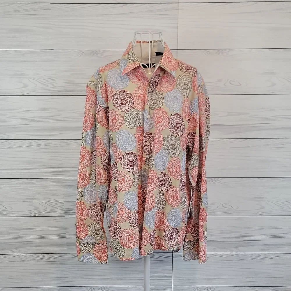 Kennwth Cole Long Sleeve Button-Up Shirt Cotton Abstract Print Mens Size XL
